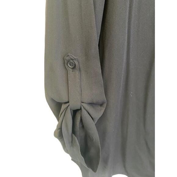 Chico's Black Sheer Blouse 1/4 Button Front Roll tab sleeves Sz 1 (US Med) Petit - Picture 3 of 6